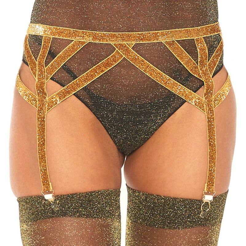Comprar Leg Avenue Liguero Lurex Dorado Talla Única – Liguero Elástico Brillante Para Realzar Tu Feminidad-Noxtic