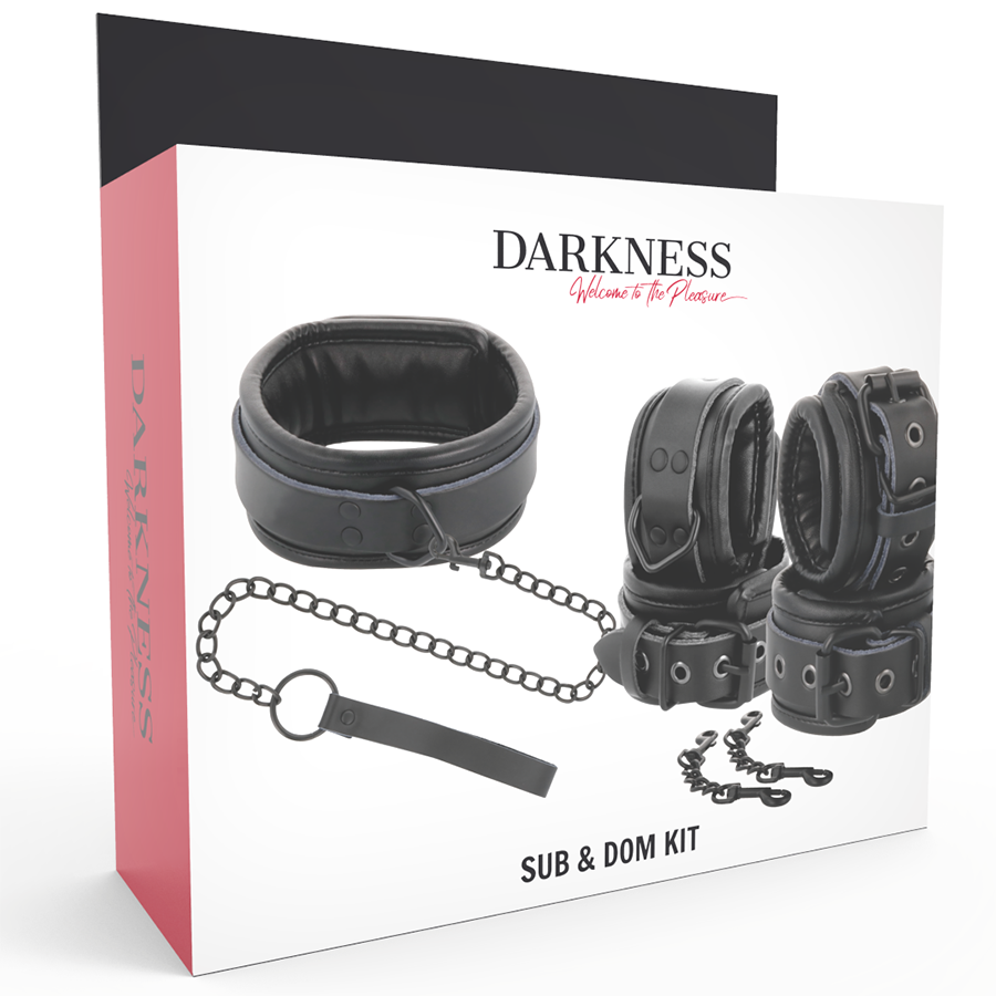 Comprar DARKNESS Esposas Y Collar De Cuero Negro – Diseño Elegante Para Explorar Tu Placer Con Confianza-Noxtic