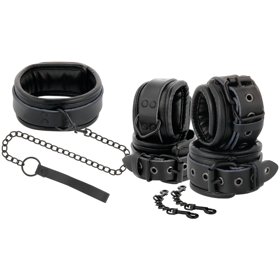 Comprar DARKNESS Esposas Y Collar De Cuero Negro – Diseño Elegante Para Explorar Tu Placer Con Confianza-Noxtic