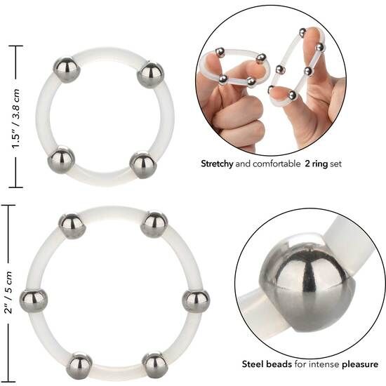 Comprar CALEXOTICS Kit De 2 Uds Anillo De Silicona Con Cuentas De Acero – Anillo Ultra Elástico Para Placer Compartido-Noxtic