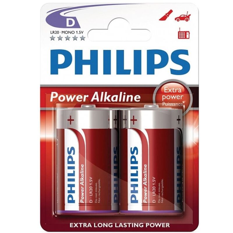 Comprar PHILIPS Pila Alkalina D LR20 Blister 2 Unidades – Energía Duradera Para Dispositivos Electrónicos-Noxtic