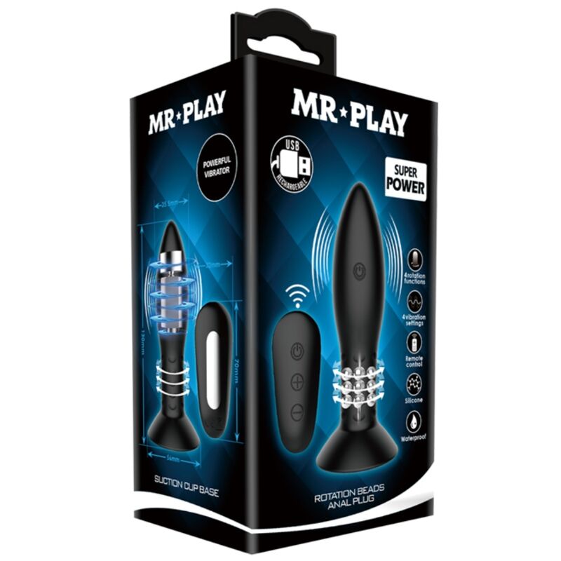 Comprar MR PLAY Plug Con Bolas Rotatorias Negro – Estimulador Con Control Remoto Para Sensaciones Únicas-Noxtic