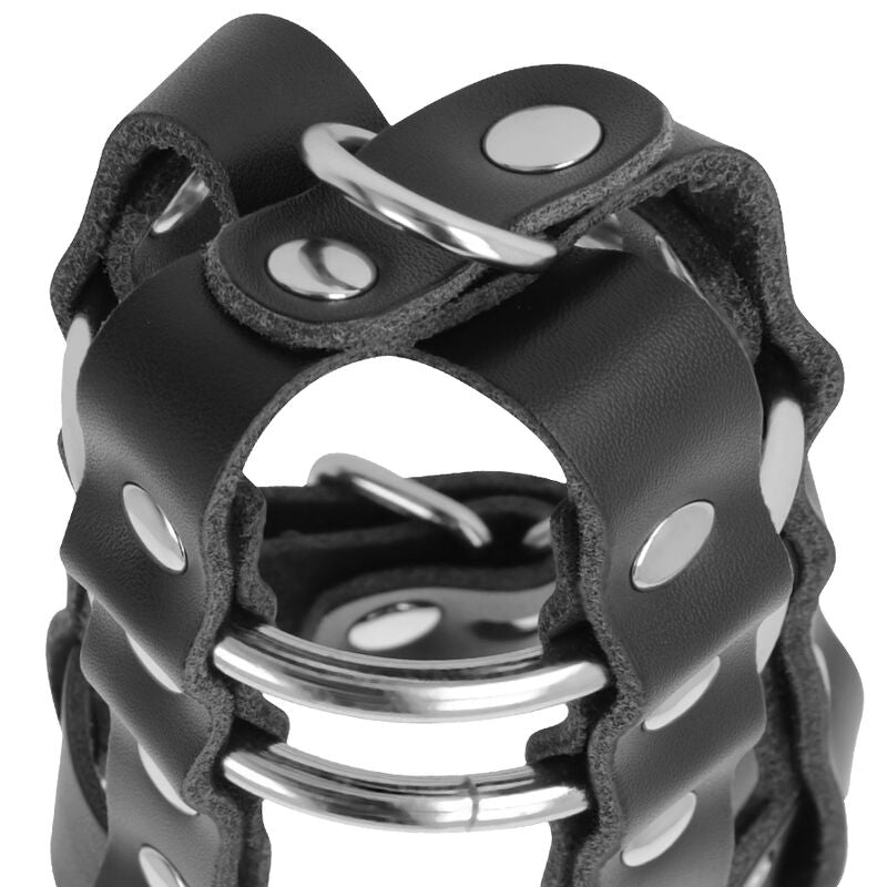 Comprar DARKNESS Jaula De Castidad De Cuero Vegano – Ajuste Personalizable Con Aros De Diferentes Tamaños-Noxtic