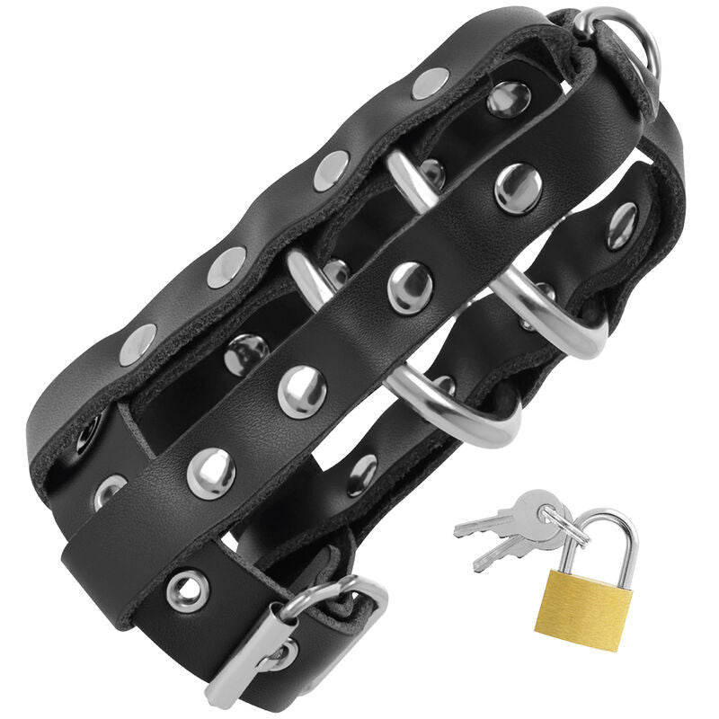 Comprar DARKNESS Jaula De Castidad De Cuero Vegano – Ajuste Personalizable Con Aros De Diferentes Tamaños-Noxtic