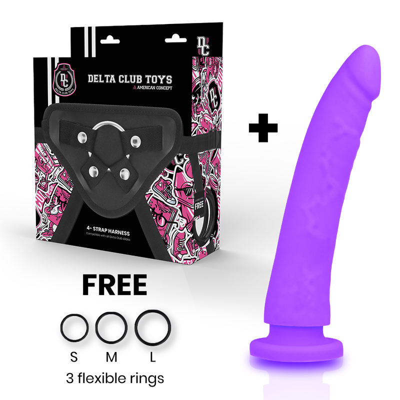 Imbracatura per dildo viola Delta Club – Giocattolo sessuale in silicone medico per un piacere affidabile