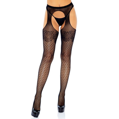 Comprar LEG AVENUE Medias Cuerpo De Red Con Lunares – Estilo Elegante Con Borde De Encaje Y Tacón Cubano-Noxtic