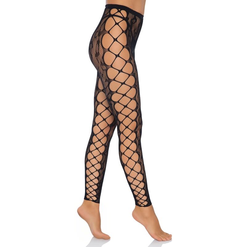 LEG AVENUE Medias Sin Pies De Encaje De Leopardo – Diseño Seductor Con Entrelazado Lateral