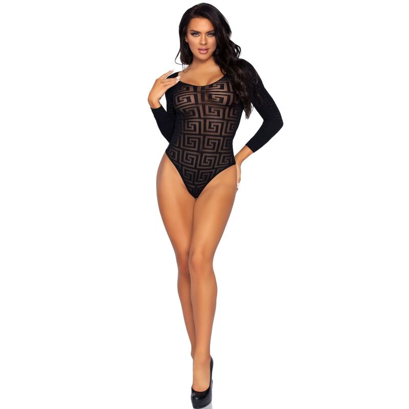 Leg Avenue Teddy Diseño Mosaico Talla Única – Body Transparente Con Atractivo Dibujo Geométrico