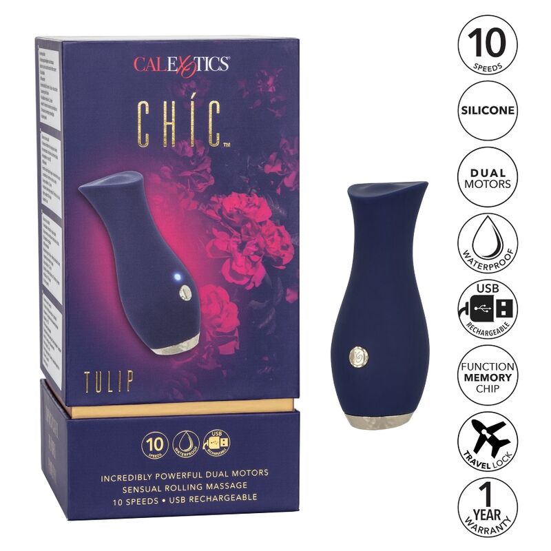 Massaggiatore CALEXOTICS Chic Tulip Blu – Design ergonomico per una stimolazione sensoriale unica