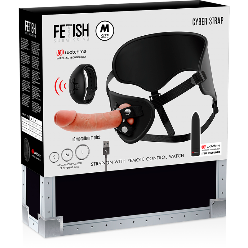 FETISH SUBMISSIVE CYBER STRAP - HARNESS WITH DILDO AND BULLET REMOTE CONTROL WATCHME TECHNOLOGY M