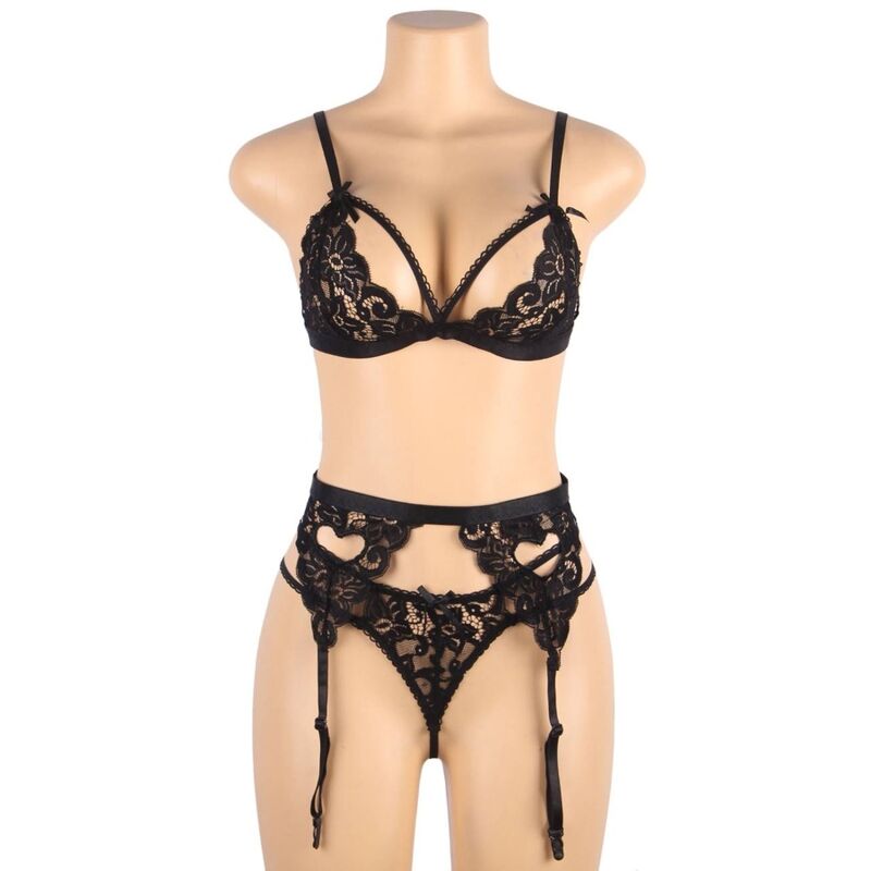 SUBBLIME SET - THREE-PIECE BRA + GARTER BELT + THONG L/XL