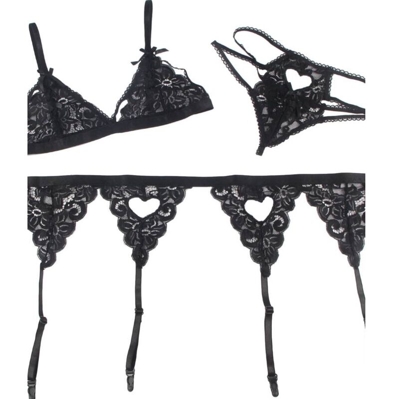 SUBBLIME SET - THREE-PIECE BRA + GARTER BELT + THONG L/XL