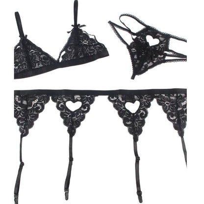 SUBBLIME SET - THREE-PIECE BRA + GARTER BELT + THONG L/XL