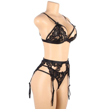 SUBBLIME SET - THREE-PIECE BRA + GARTER BELT + THONG L/XL
