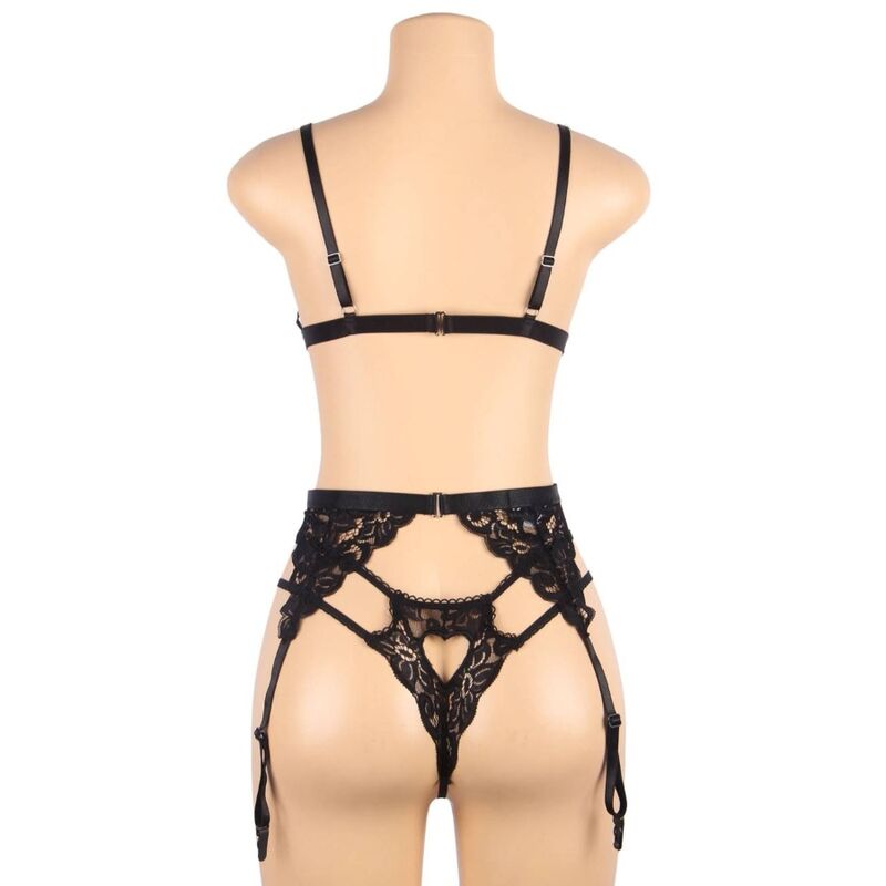 SUBBLIME SET - THREE-PIECE BRA + GARTER BELT + THONG L/XL