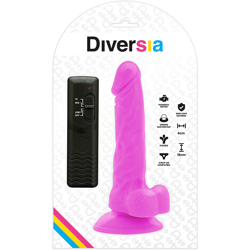 DIVERSIA Dildo Realista Flexible Lila 18 Cm – Estimulador Con Vibración Para Placer Personalizado