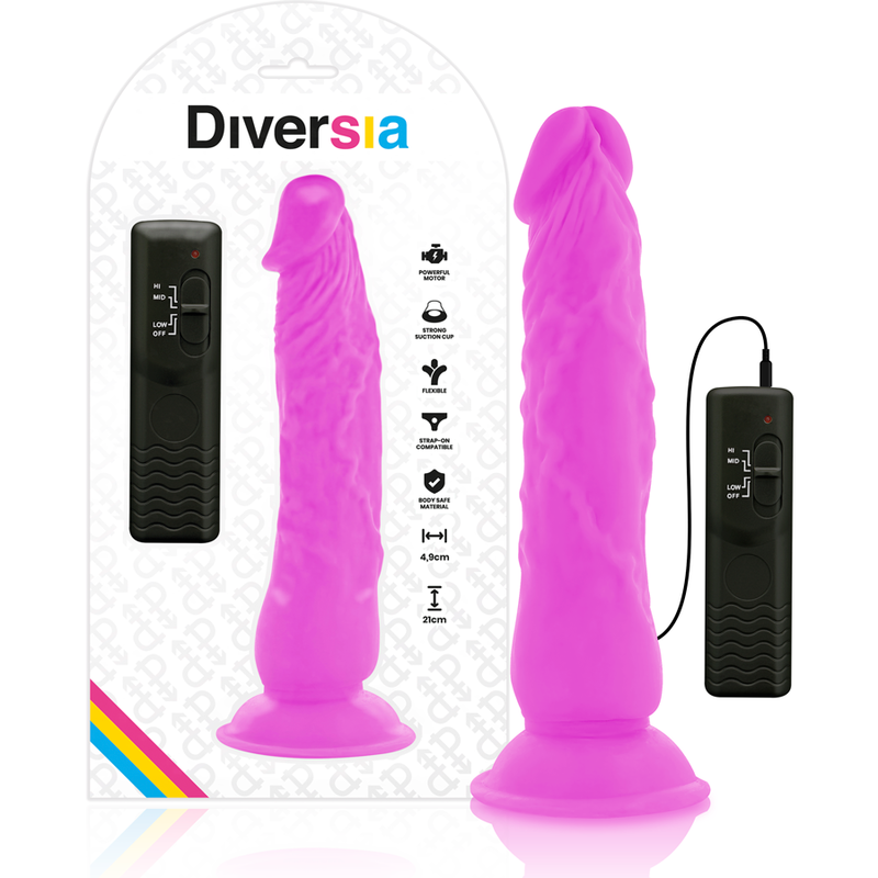DIVERSIA Dildo Realístico Flexible Lila 21 Cm – Potente Vibración Para Placer Personalizado
