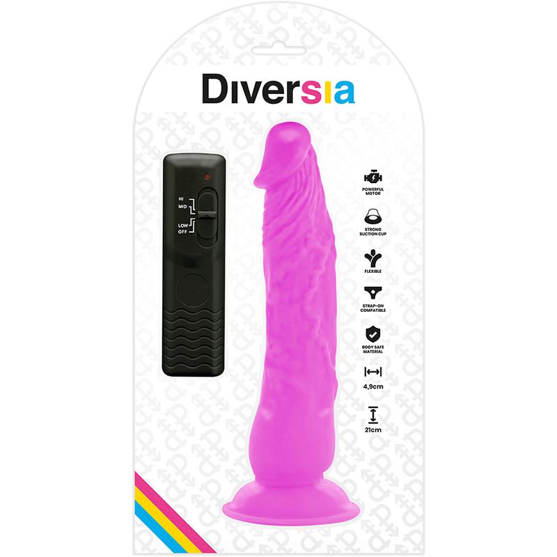 DIVERSIA Dildo Realístico Flexible Lila 21 Cm – Potente Vibración Para Placer Personalizado