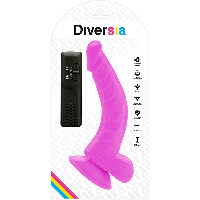 DIVERSIA Dildo Realístico Flexible Lila – Vibración Intensa Con Diseño Adaptable