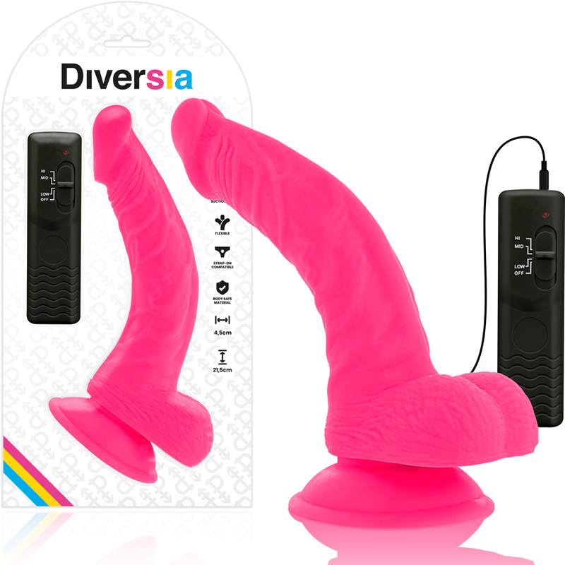 DIVERSIA Dildo Realístico Flexible Rosa – Vibración Potente Para Exploración Sensual