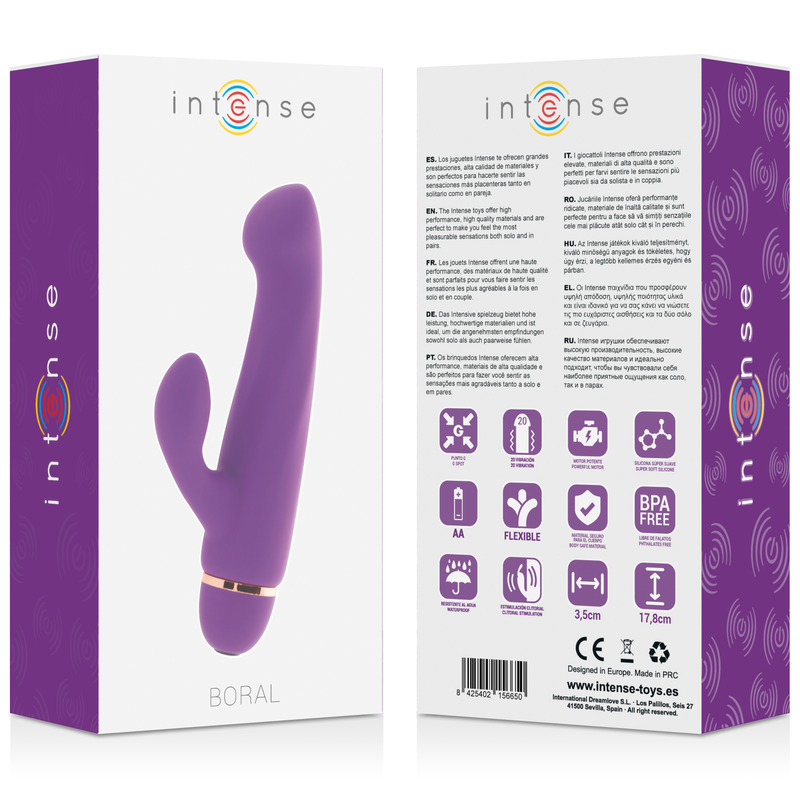 INTENSE Borat 20 Velocidades Lila – Vibrador Silicona Con Diseño Elegante Para Placer Personal
