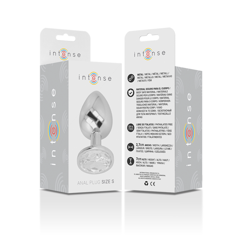Plug anale in metallo INTENSE con cristallo d'argento taglia S – Design elegante per il piacere sensoriale