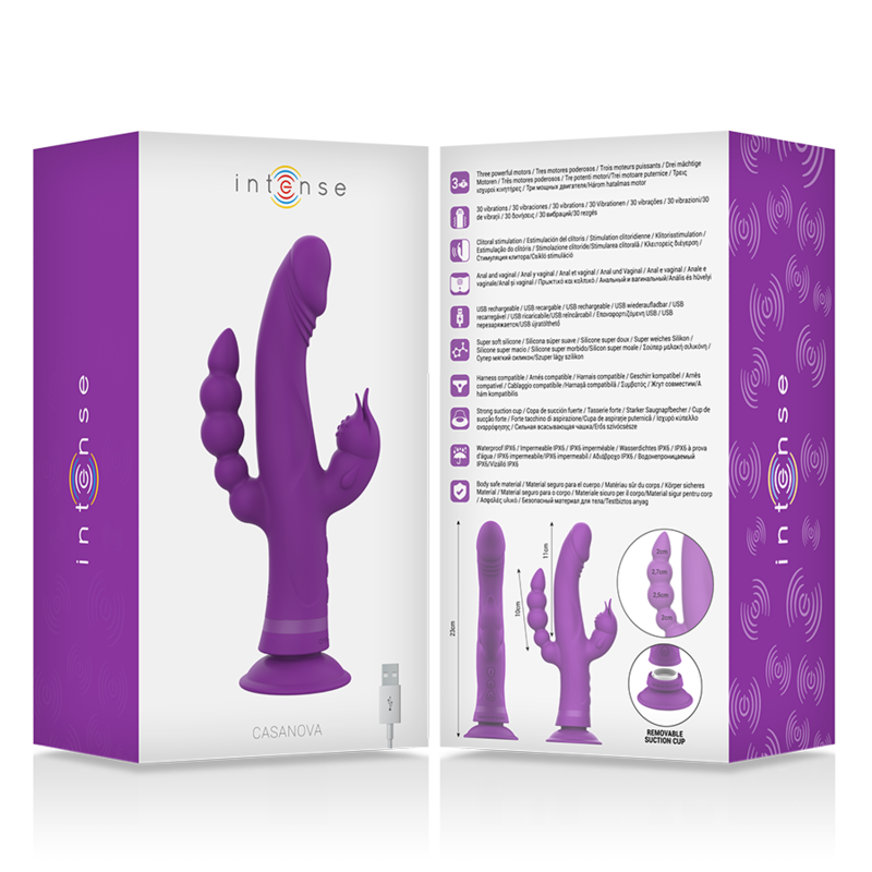INTENSE - CASANOVA VIBRATOR RABBIT SILICONE TRIPLE MOTOR PURPLE