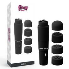 Comprar GLOSSY Pocket Kurt Negro – Mini Masajeador Con Cuatro Cabezas Intercambiables-Noxtic