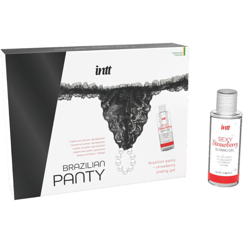 INTT Panty Brasileña Negra Con Perlas – Elegante Diseño Con Gel Lubricante A Base De Agua 50 Ml
