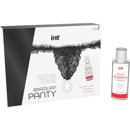 INTT Panty Brasileña Negra Con Perlas – Elegante Diseño Con Gel Lubricante A Base De Agua 50 Ml