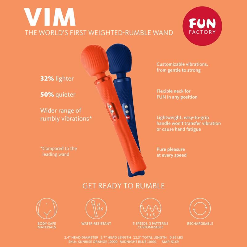 Comprar Fun Factory Vim Wand Rumble Naranja – Vibrador Recargable Con Diseño Ergonómico Y Silencioso-Noxtic