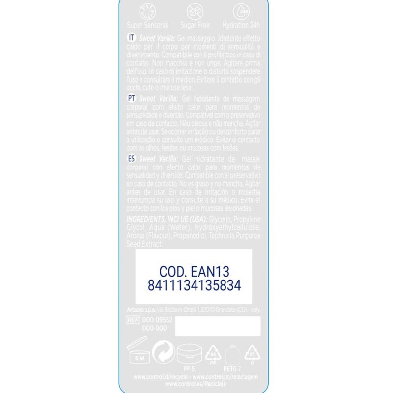 CONTROL 2 in 1 Madagascar Dolcezza Gel 200 ml – Gel massaggio idratante con aroma sensuale