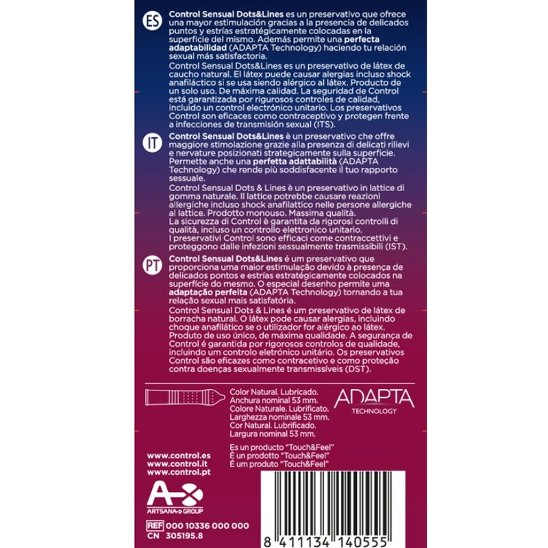 CONTROL Sensual Dots and Lines 12 pezzi – Preservativi in lattice naturale con design strutturato per un piacere migliorato