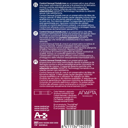 CONTROL Sensual Dots and Lines 12 pezzi – Preservativi in lattice naturale con design strutturato per un piacere migliorato