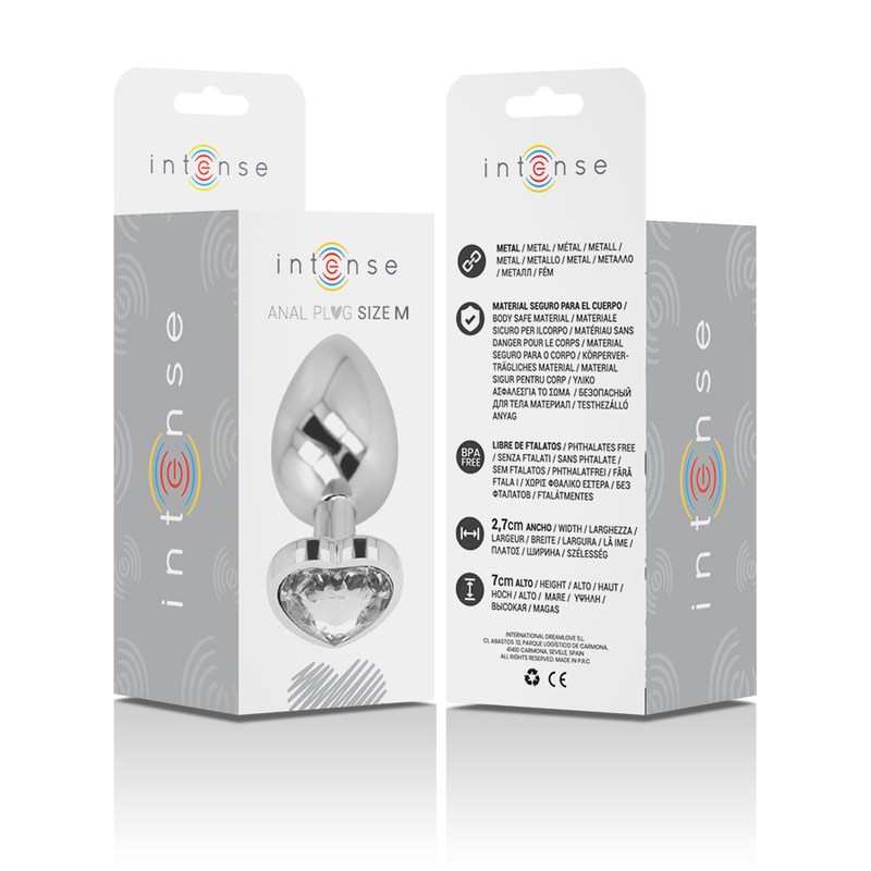 Plug anale INTENSE a forma di cuore in metallo bianco taglia M – Design glamour per un piacere elegante