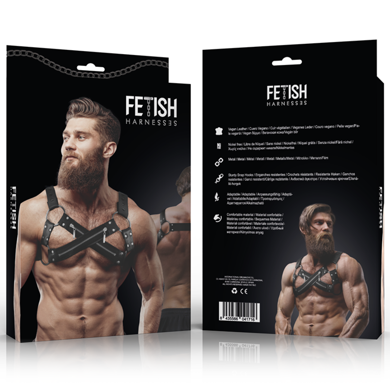 FETISH SUBMISSIVE ATTITUDE - ADJUSTABLE NEOPRENE CROSS-CHEEST BULLDOG HARNESS WITH ZIPPERS FOR MEN