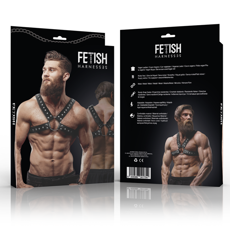 FETISH SUBMISSIVE ATTITUDE - MEN'S FAUX LEATHER CROSSED CHEST HARNESS WITH STUDS