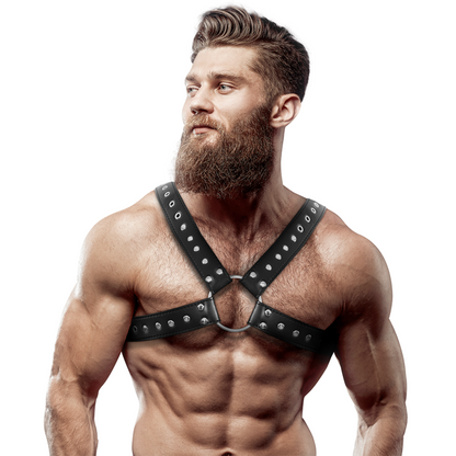 Comprar FETISH Arnés Ecopiel Pecho Cruzado – Diseño Elegante Con Tachuelas Para Realzar La Figura Masculina-Noxtic