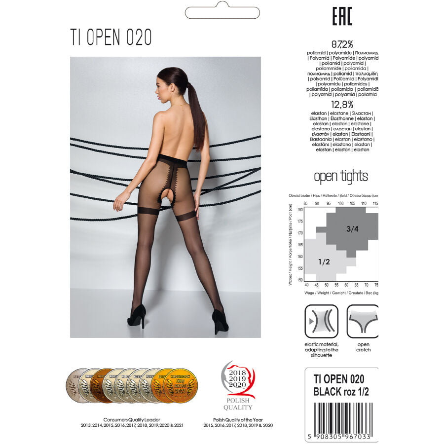 PASSION Tiopen 020 Medias Negro 1/2 20 Den – Elegancia Con Comodidad y Ajuste Perfecto