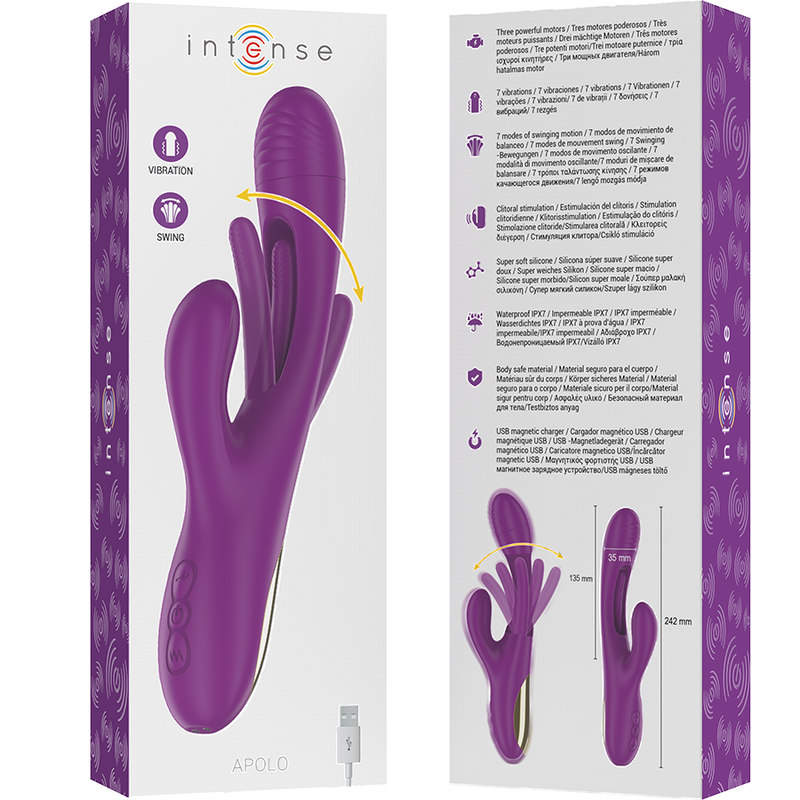 INTENSE Apolo Vibrador Multifunción Morado – Recargable Con 7 Modos De Vibración Y Diseño Elegante