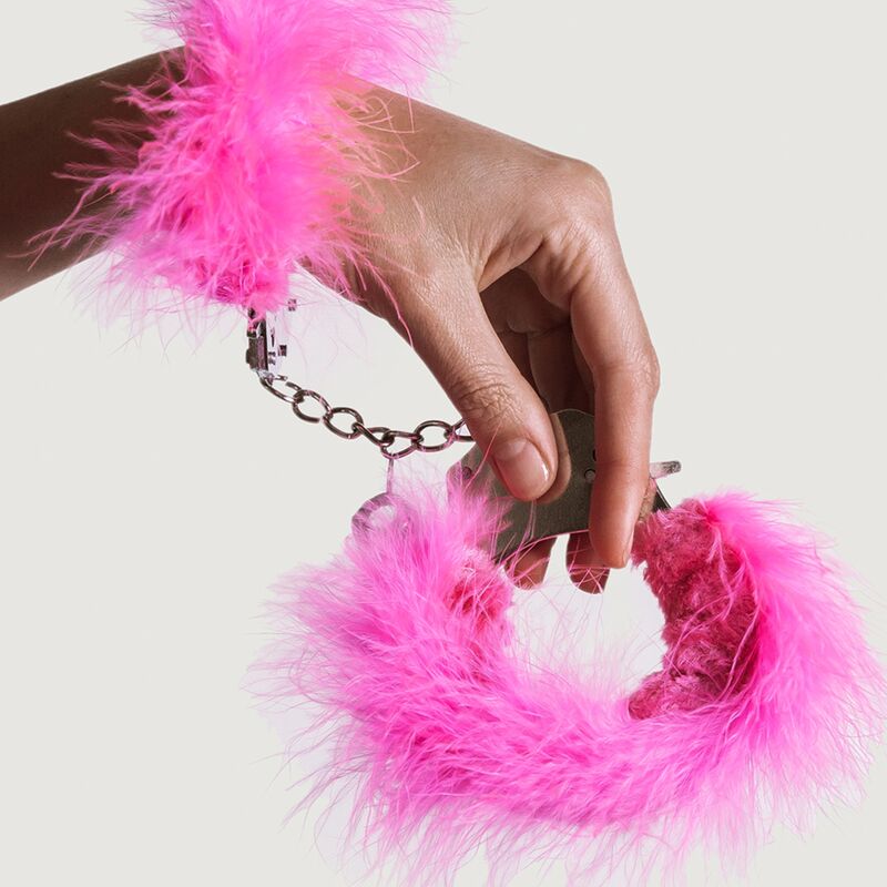 ADRIEN LASTIC - PINK FEATHERS METAL HANDCUFFS