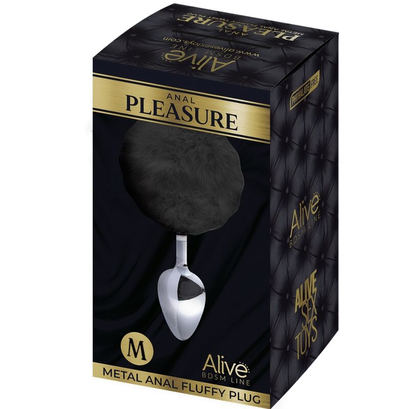 ALIVE Anal Pleasure Plug Espiral Metal Pompon Negro Talla M – Diseño Elegante Para Placer Sensorial Seguro