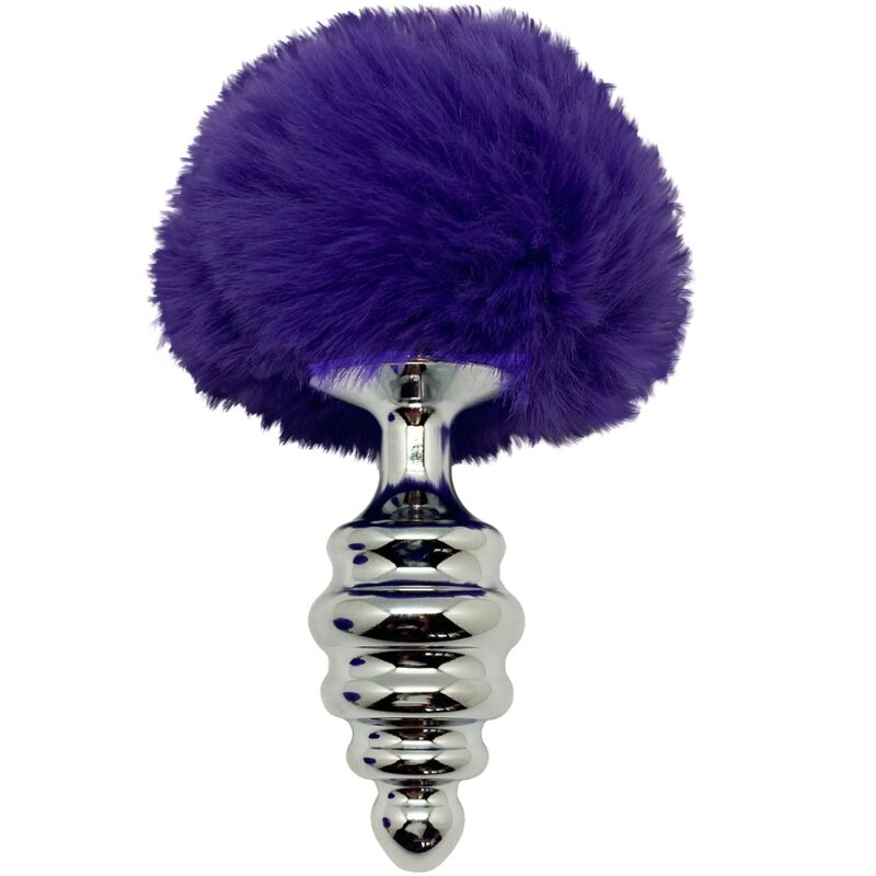 ALIVE Plug Anal Espiral Metal Violeta Oscuro Talla M – Diseño Elegante Con Pompon De Pelo Sintético