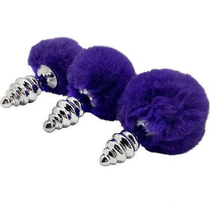 ALIVE Plug Anal Espiral Metal Violeta Oscuro Talla M – Diseño Elegante Con Pompon De Pelo Sintético