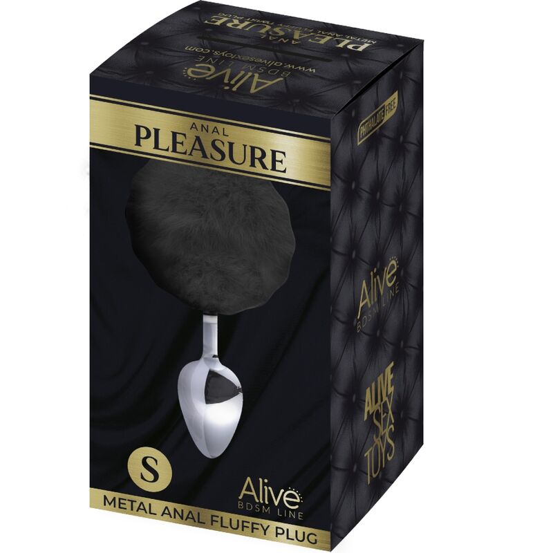 ALIVE Anal Pleasure Plug Liso Metal Pompon Negro Talla S – Diseño Elegante Para Placer Intenso y Sensorial