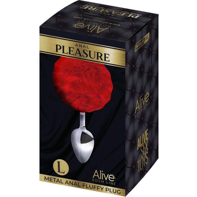 ALIVE Anal Pleasure Plug Liso Metal Con Pompon Rojo Talla L – Diseño Elegante Para Experiencia Sensorial Única