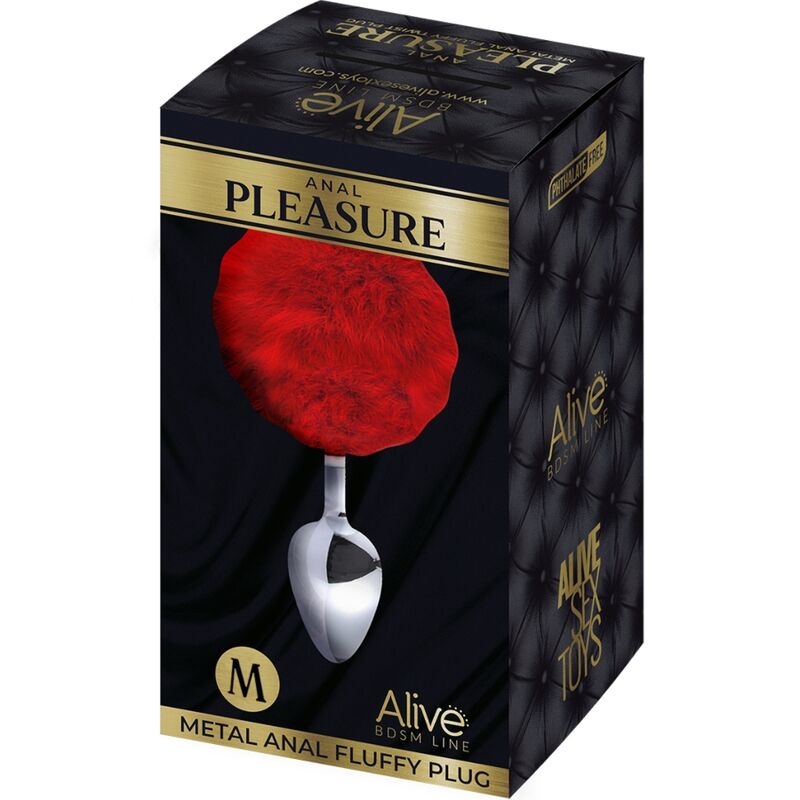 ALIVE Plug Anal Liso Metal Con Pompon Rojo Talla M – Diseño Elegante Para Una Experiencia Sensorial Única