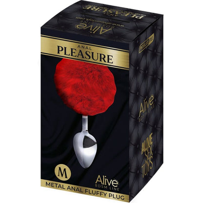 ALIVE Plug Anal Liso Metal Con Pompon Rojo Talla M – Diseño Elegante Para Una Experiencia Sensorial Única