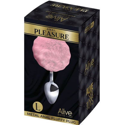 ALIVE Plug Anal Liso Metal Con Pompon Rosa Talla L – Diseño Elegante Para Placer Íntimo Seguro