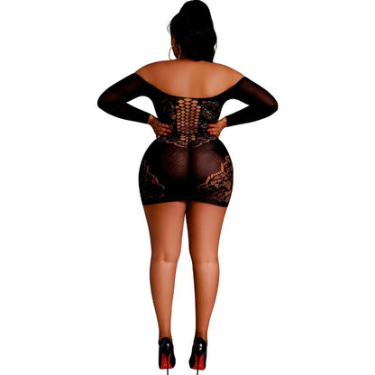 MOONLIGHT - MODEL 7 BLACK LONG-SLEEVED DRESS ONE SIZE / PLUS SIZE